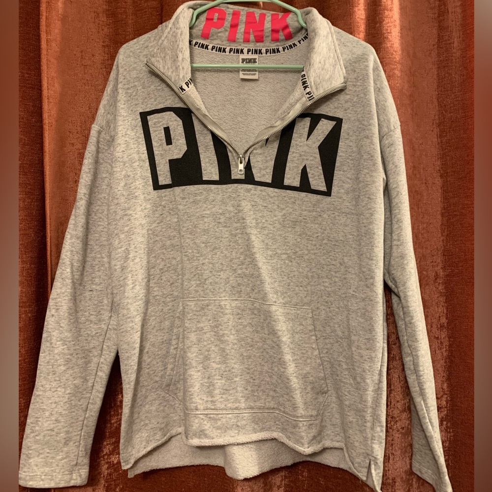VS PINK Brand Black & Gray/Grey Long Sleeve Half Zip Size L Good Condition